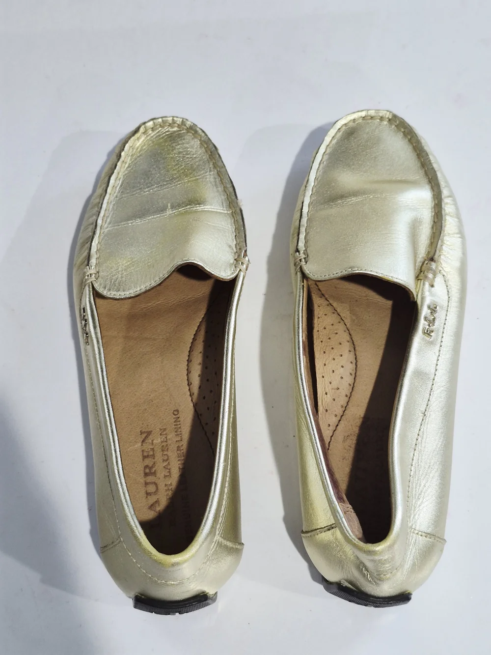 Metallic Gold Leather Driving Loafers for Women Size 6.5